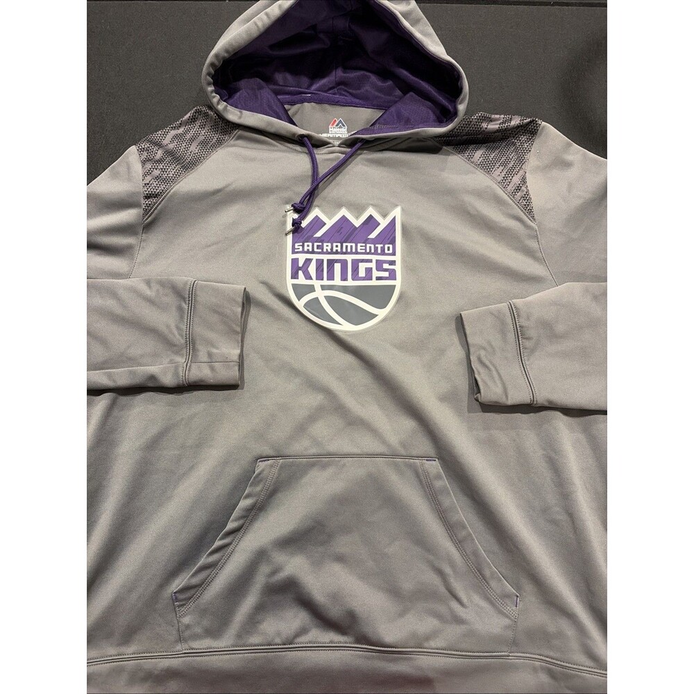 Rare Majestic Sacramento Kings Thermal Base Hoodie Sweatshirt Grey Purple Beam